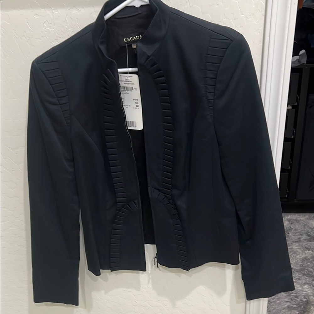 Escada Black Tailored Blazer with Mandarin Collar